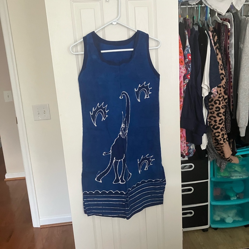 Nigerian Batik Elephant Sleeveless Shift Dress